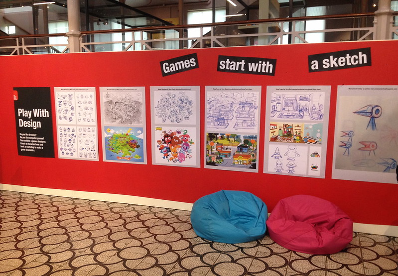 Early sketches of famous games upstairs