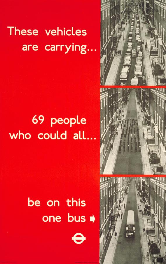 69 people cars one bus tfl poster